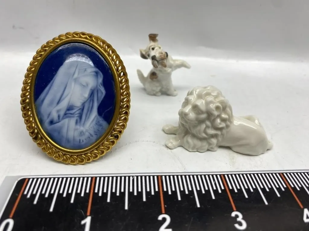 Porcelain Figurines & Portrait Brooch
