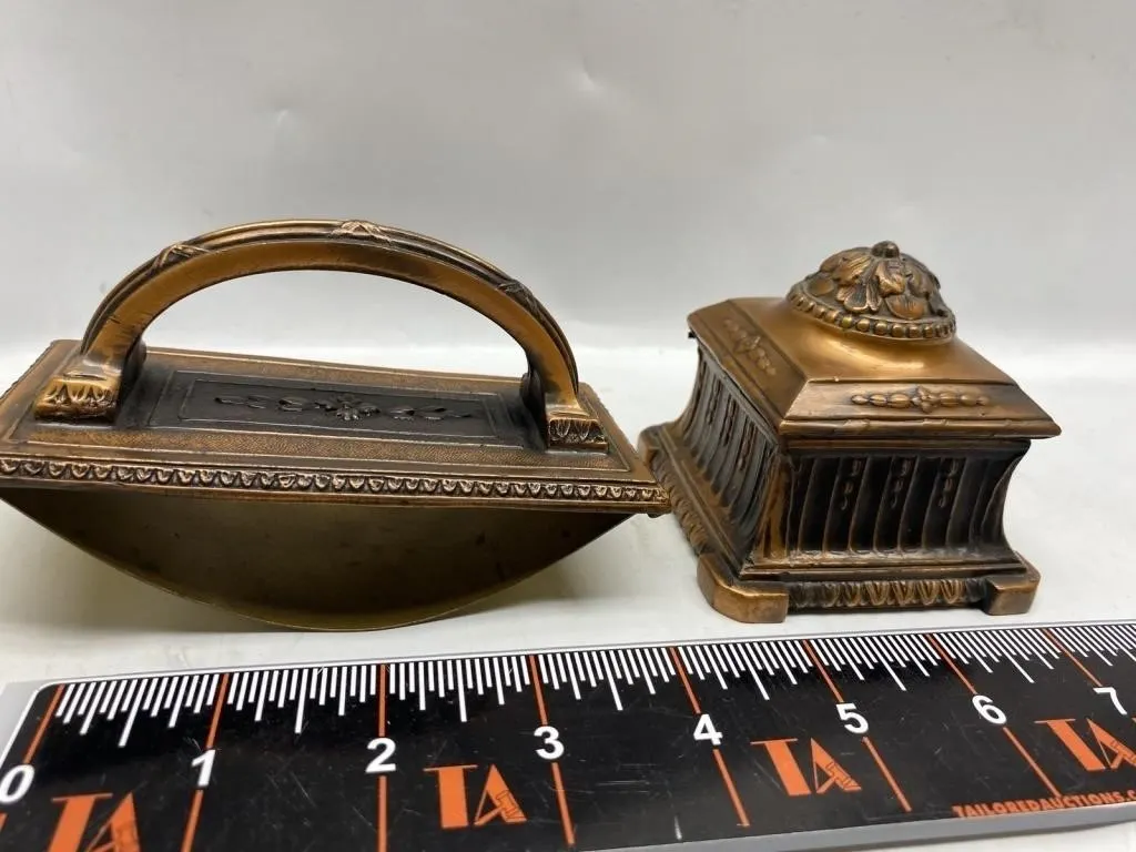Pair of Bronze Tone Inkwell Desk Boxes