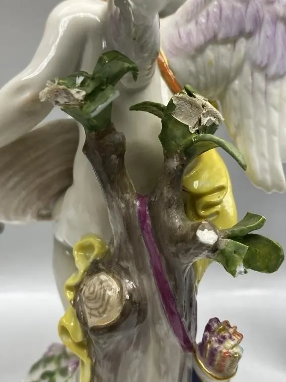 Porcelain Cherub Figurine with Doves, Crossed