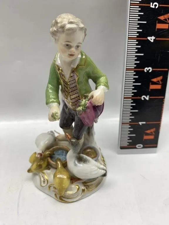 Meissen-Style Porcelain Figurine Boy with Geese