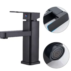 Bathroom Counter Basin Square Base Faucet Black