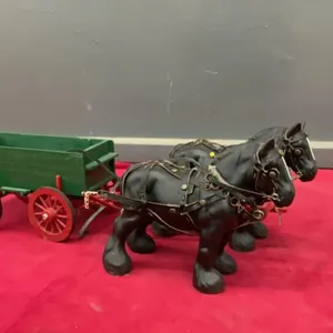 PLASTER HORSES W/ WOOD WAGON