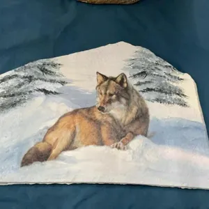 WOLF OIL PAINTING ON STONE
