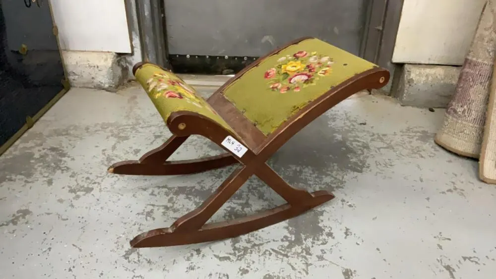 VINTAGE EMBROIDERED GOUT ROCKING STOOL