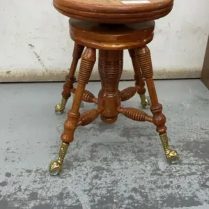 ANTIQUE PIANO STOOL W/ BRASS LEGS, GLASS BALL FEET