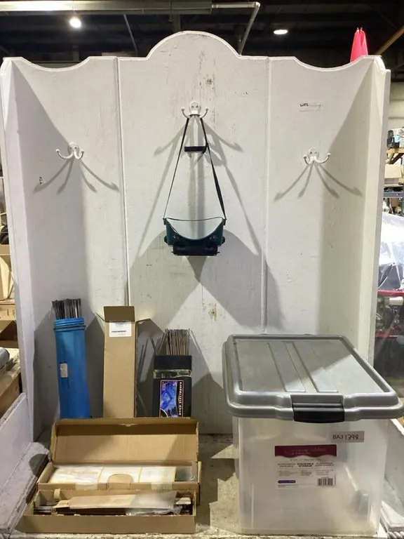 SHOP TOTE OF WELDING RODS & GOGGLES