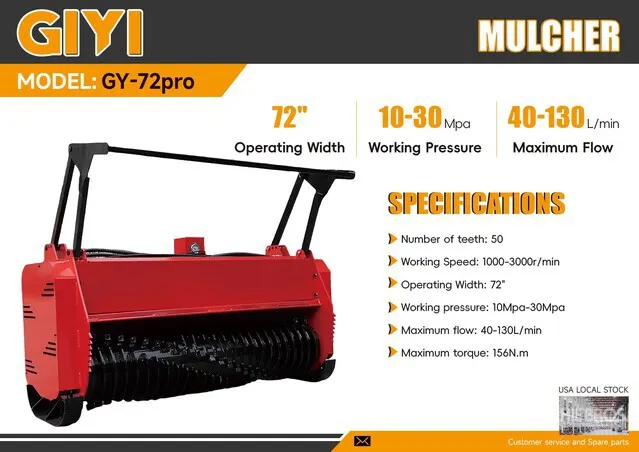 2026 GIYI GY-72pro 72 in Skid Steer Mulcher (Unused)