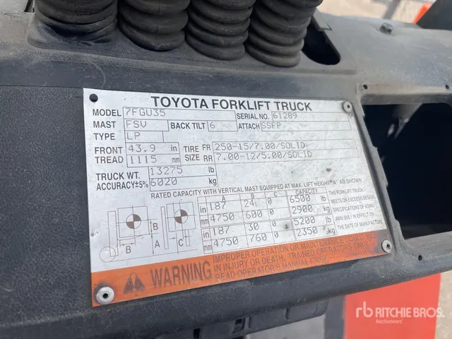 2004 Toyota 7FGU35 8000 lb Forklift