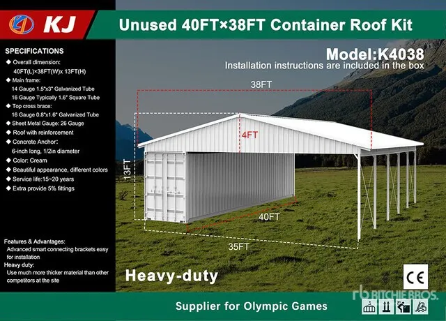 2026 KJ K4038 38 ft x 40 ft Container Shelter (Unused)