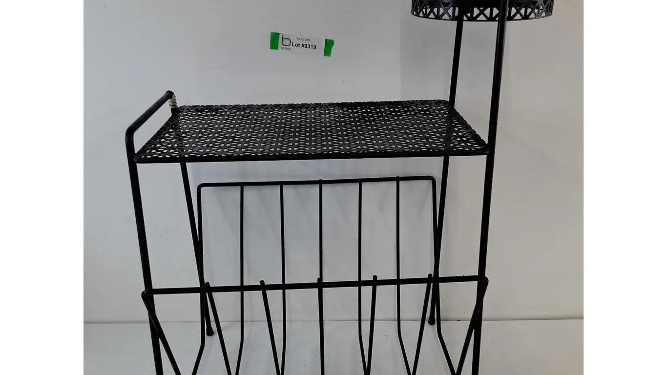 *Black Metal Magazine Rack with Ashtray, Pickup Only