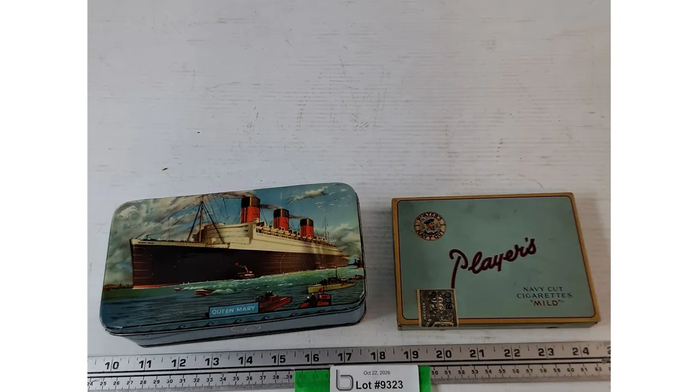 Queen Mary Daintee Confectionary Tin, Player's Navy Cut Cigarettes Mild Tin