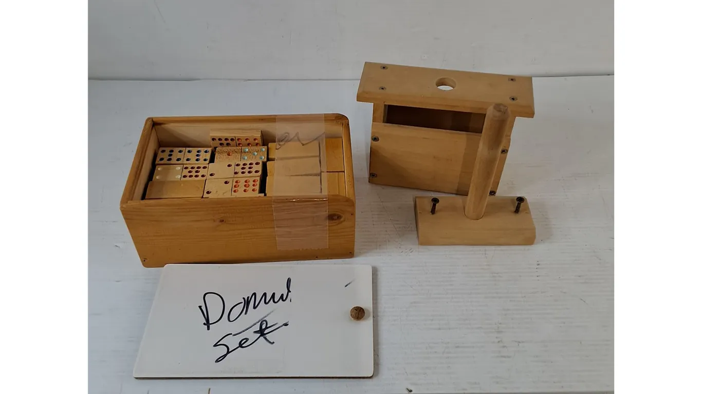 Wooden Domino Set and Butter Press