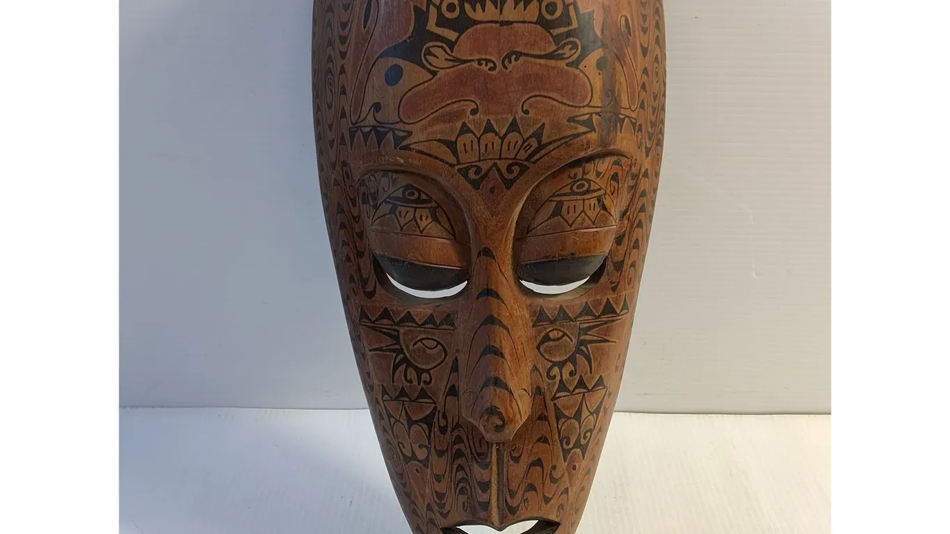 Hand-Carved Wooden Tribal Face Mask-20" long