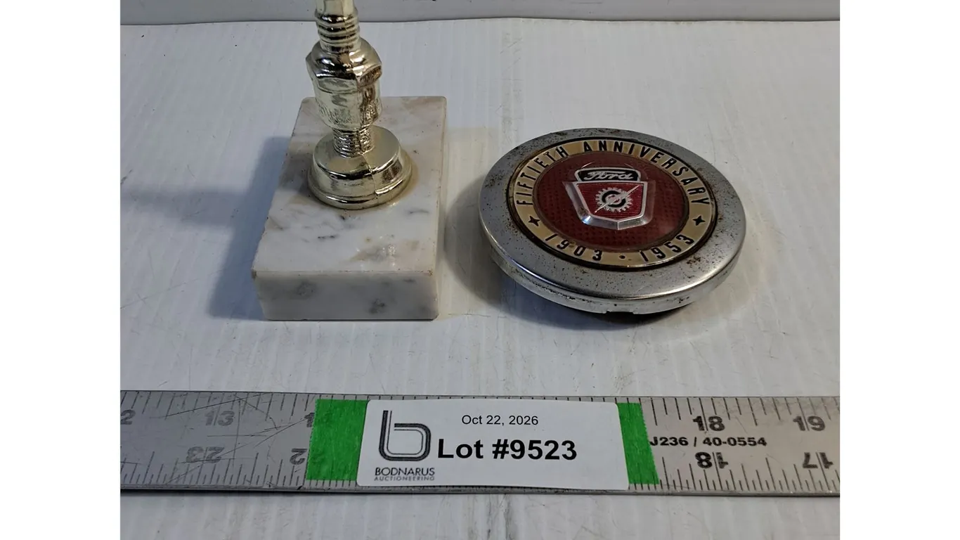 1953 Ford F-Series 50th Anniversary Horn Button Insert,Spark Plug Mounted on Marble Block