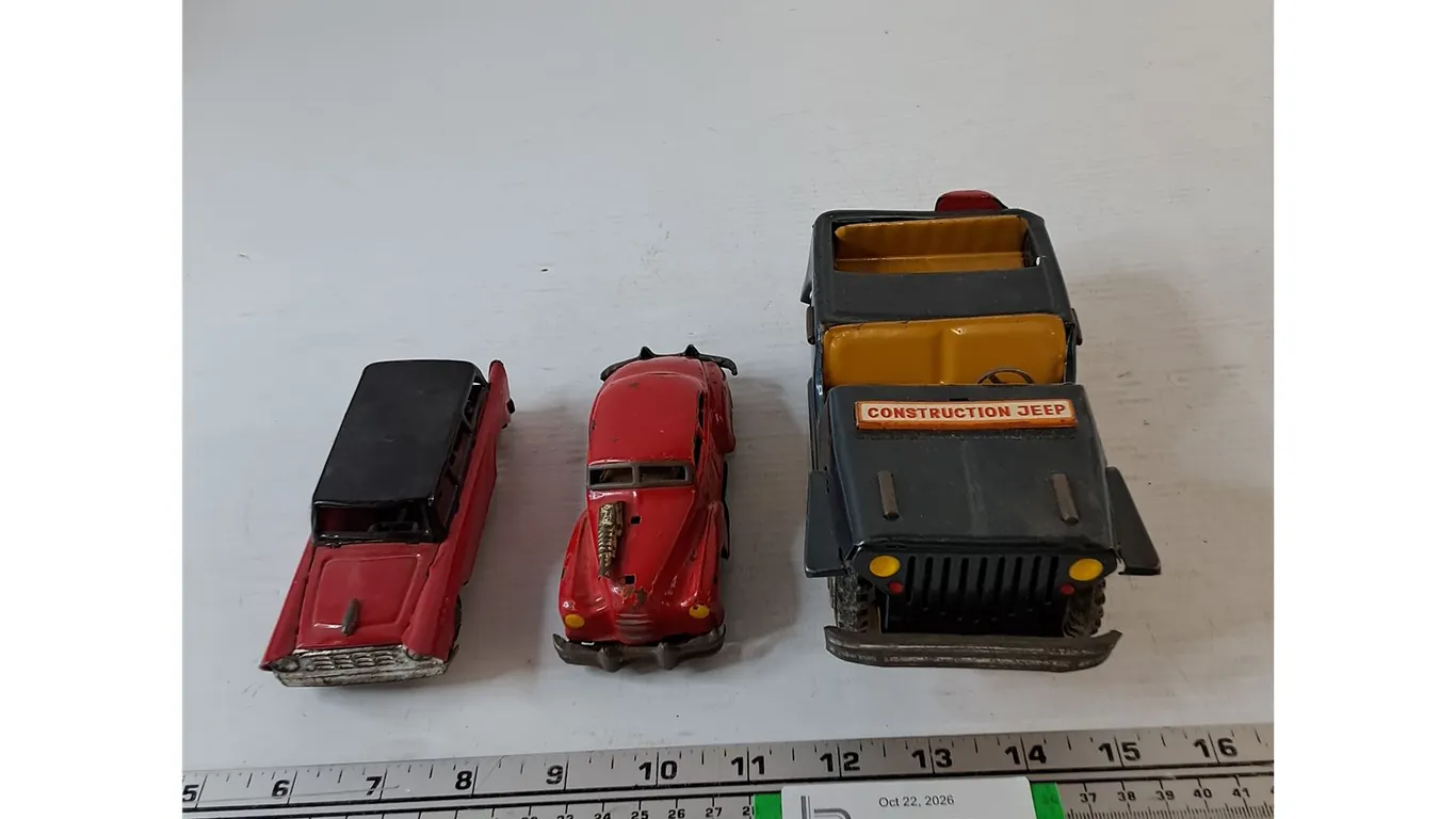 (3) Pressed Steel Toy Cars, Jeep, Station Wagon, All As-Is