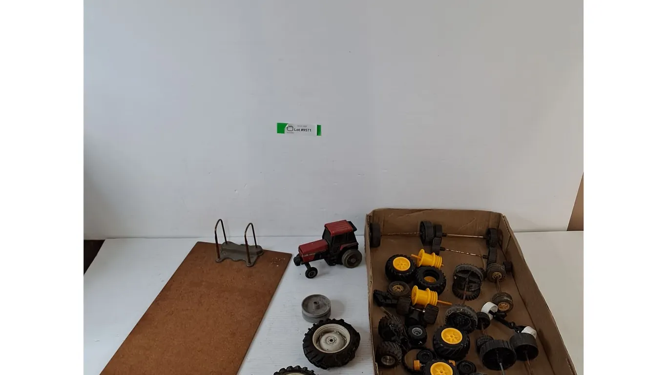 Archboard Clipboard and Tractor Toy, Assorted Toy Wheels and Tires All As-Is