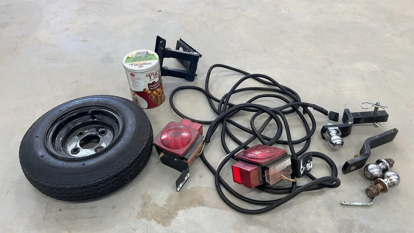 4.80-8 Tire & Rim, Trailer Lights & Hitches W/Ball