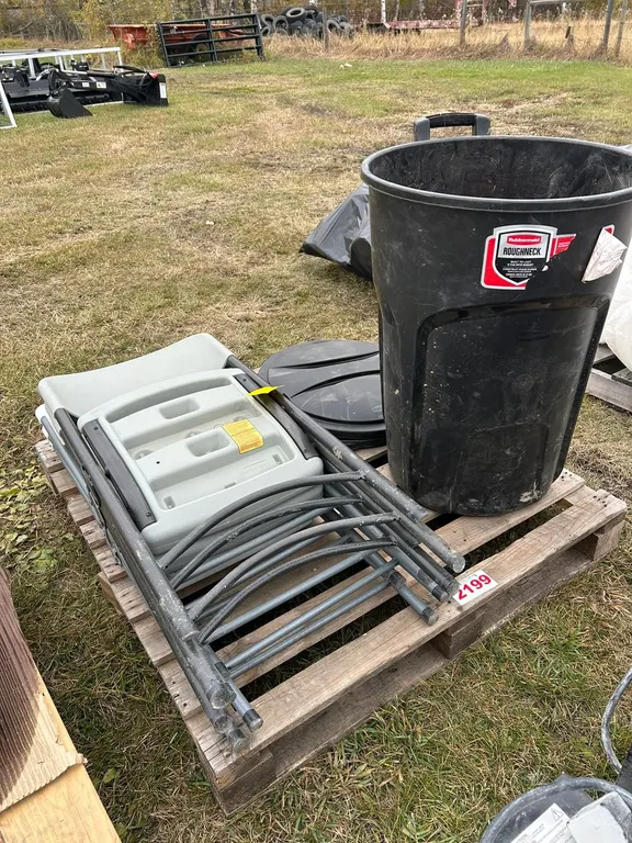Rubbermaid Trash Can & Folding Chairs