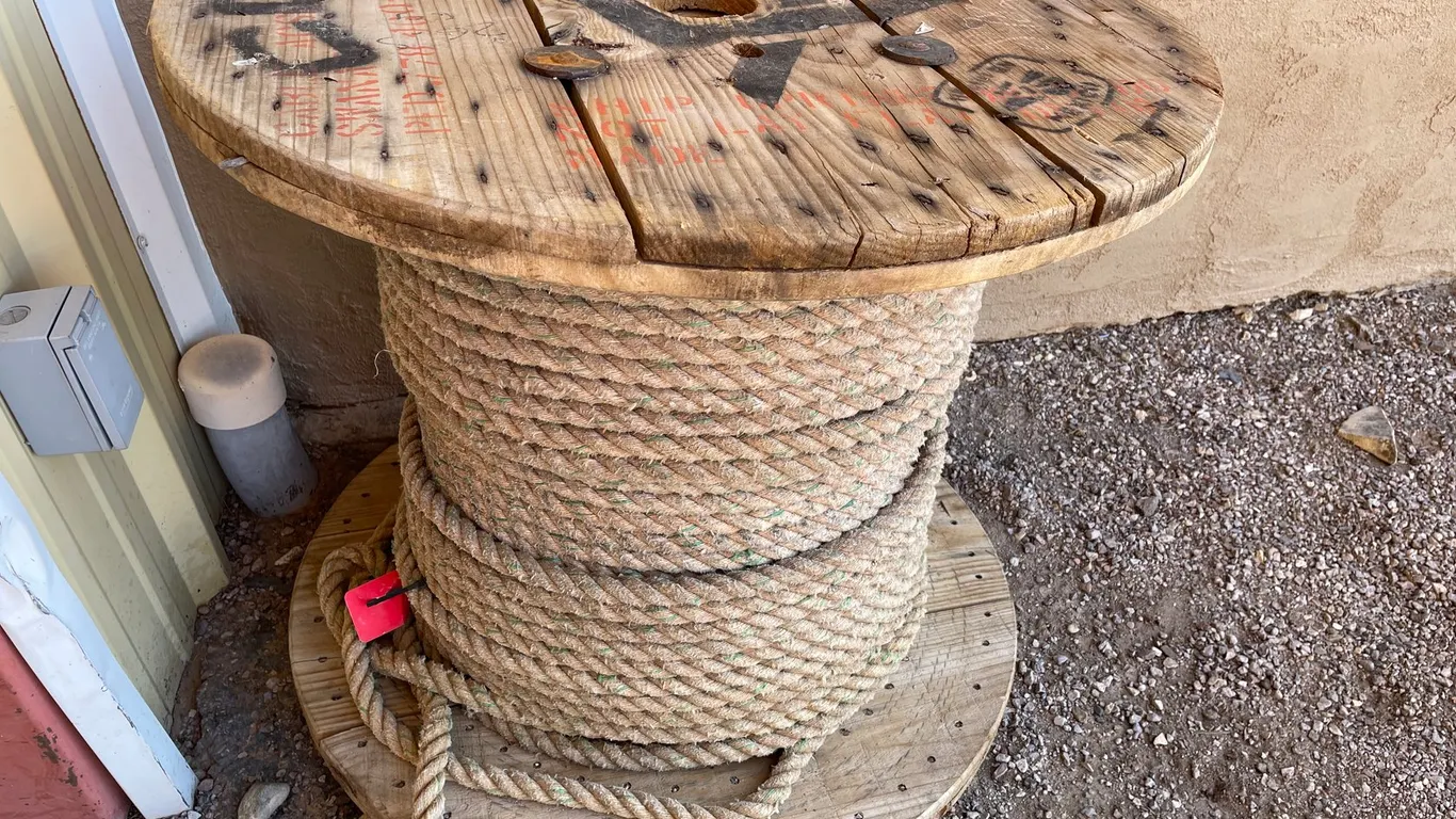 Wooden Cable Spool with Heavy Duty Rope