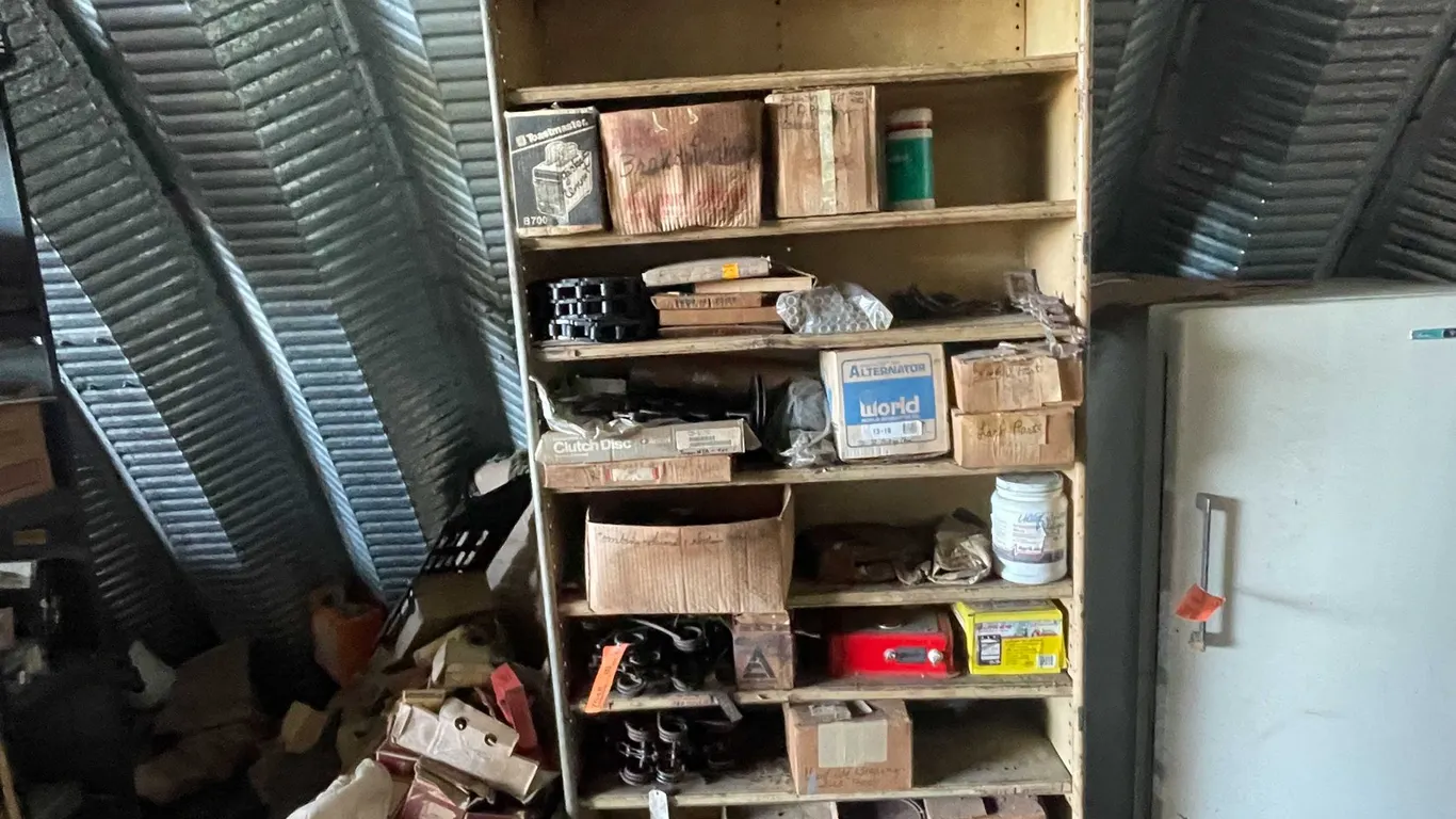 Metal Shelving Unit with Contents
