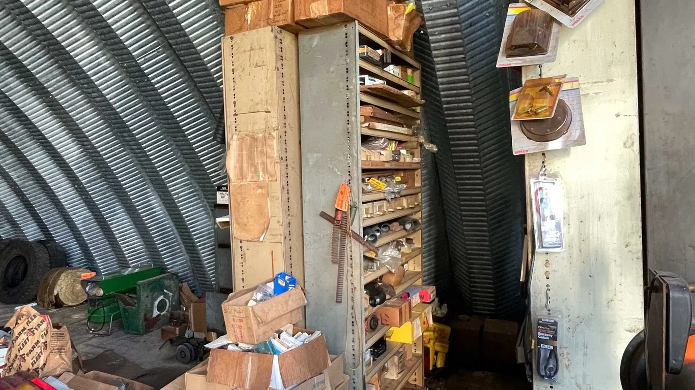 Metal Shelving Unit with Contents