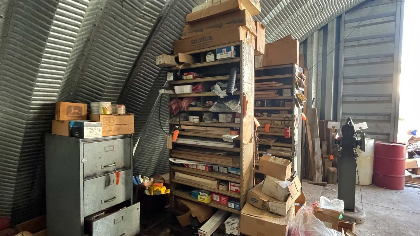 Metal Shelving Unit with Contents