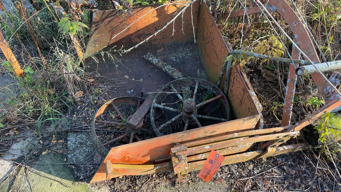 Vintage Tractor Plow, Bucket, and Fencing