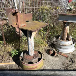 Homemade Vice on Metal Stand and Homemade Anvil on Metal Stand