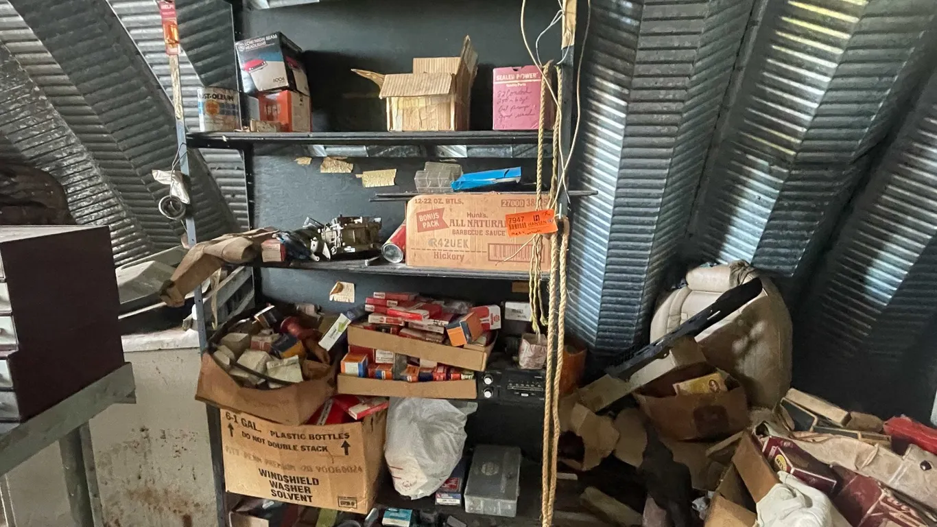 Metal Shelving Unit with Contents
