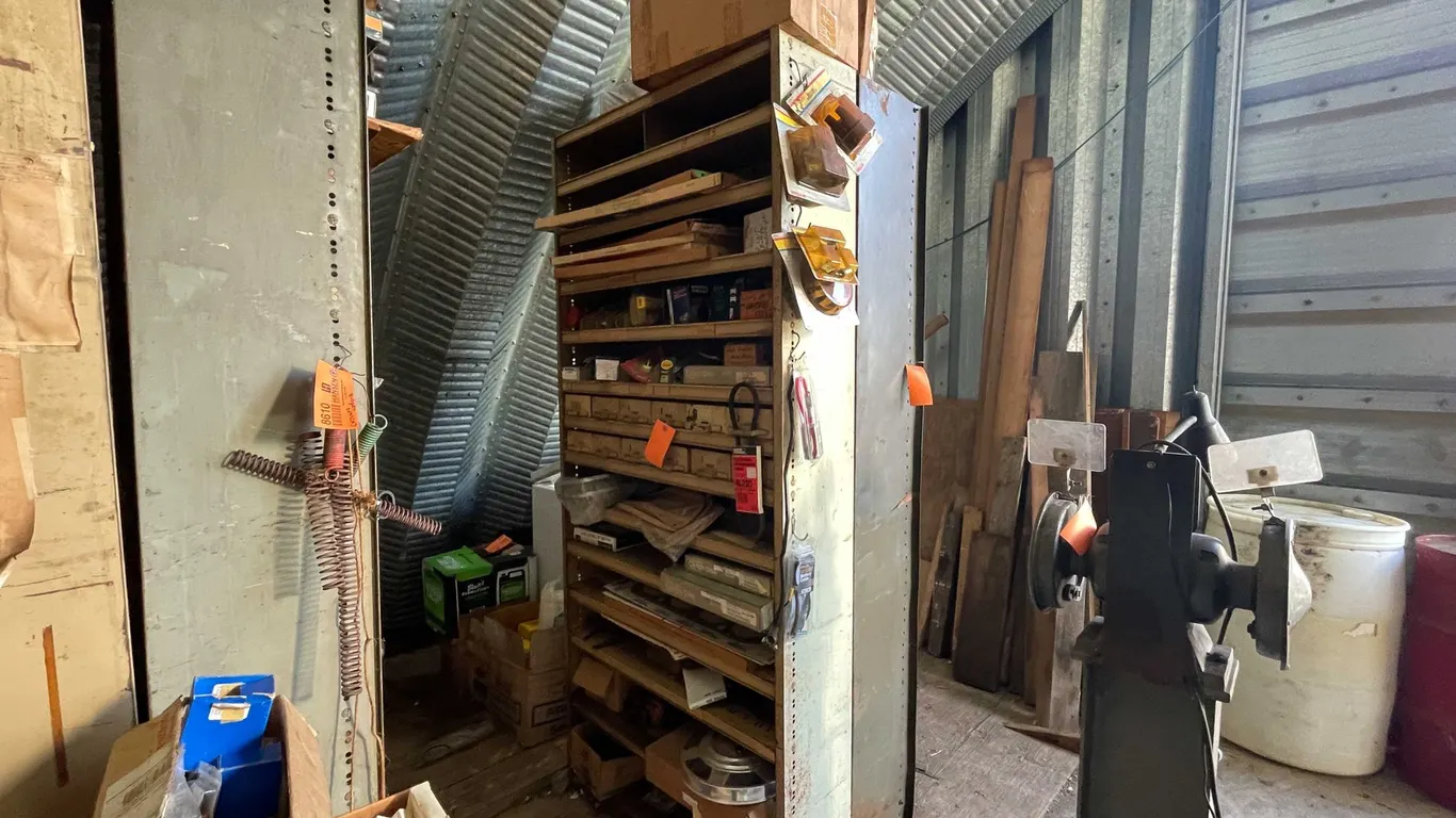 Metal Shelving Unit with Contents
