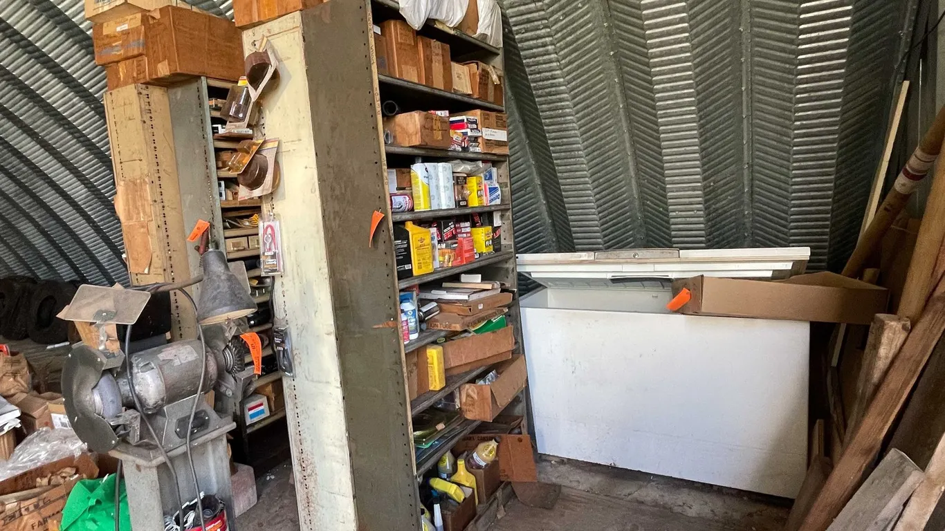 Metal Shelving Unit with Contents