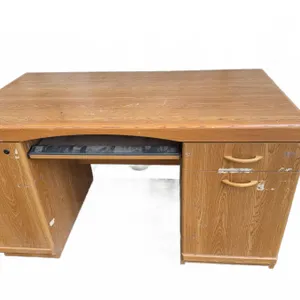 L-Shaped Wood Veneer Office Desk with Drawers and Cabinet