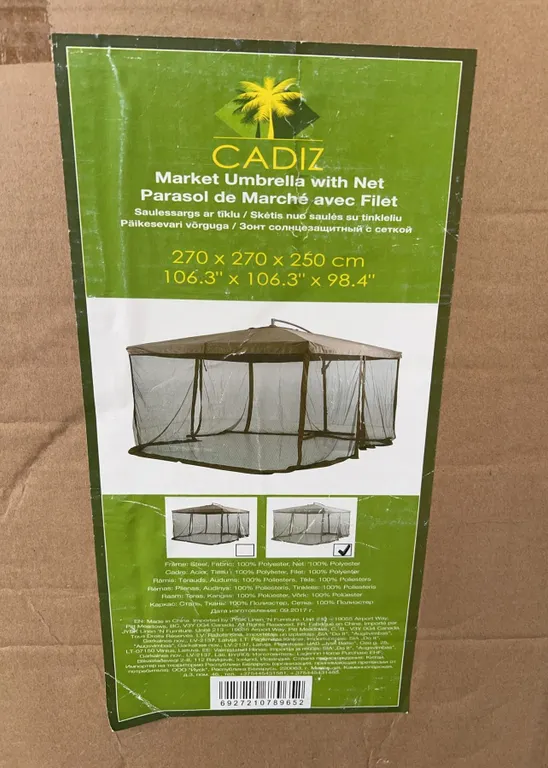 Cadiz Market Umbrella With Net, 270 cm, Ash Colour