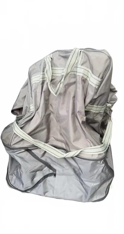 Grey Soft-Sided Rolling Travel Bag With Four Wheels and Zip Closure