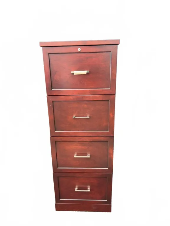 Wooden Four-Drawer Filing Cabinet with Metal Handles