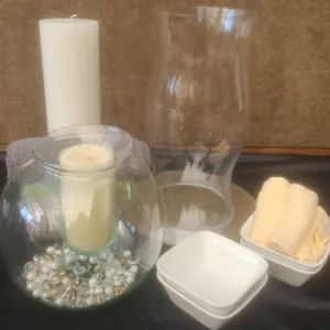 Candle Holder Set with 10 Strawberry Street Bowls, Towels, Vases, Beads and Candles