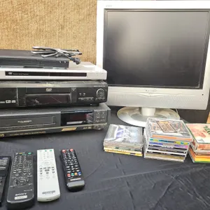 Panasonic VIERA Monitor, Sony DVD Players, JVC VHS Player, Remotes, 18 CD'S
