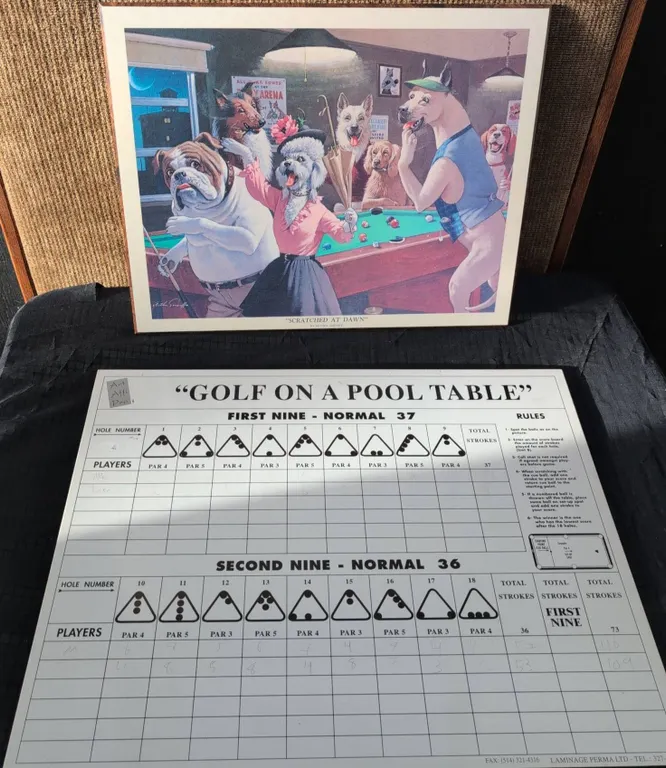 Arthur Sarnoff "Scratched At Dawn" Print and Golf on a Pool Table Score Board