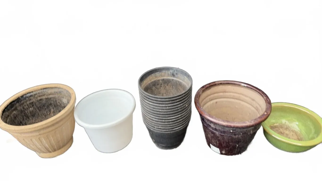 5 Assorted Garden Planters Various Materials And Sizes