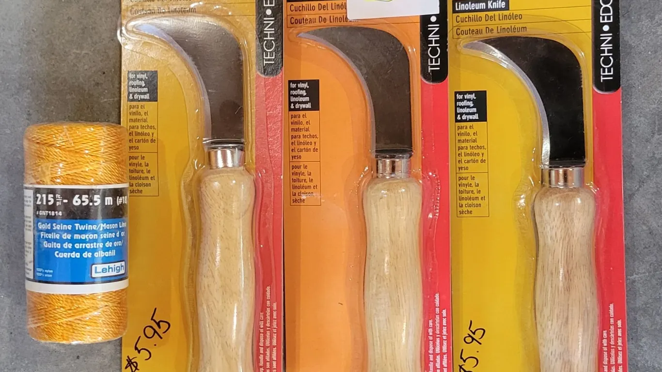 (3) NEW Linoleum Knives + 1 Spool Mason Line (215 ft)