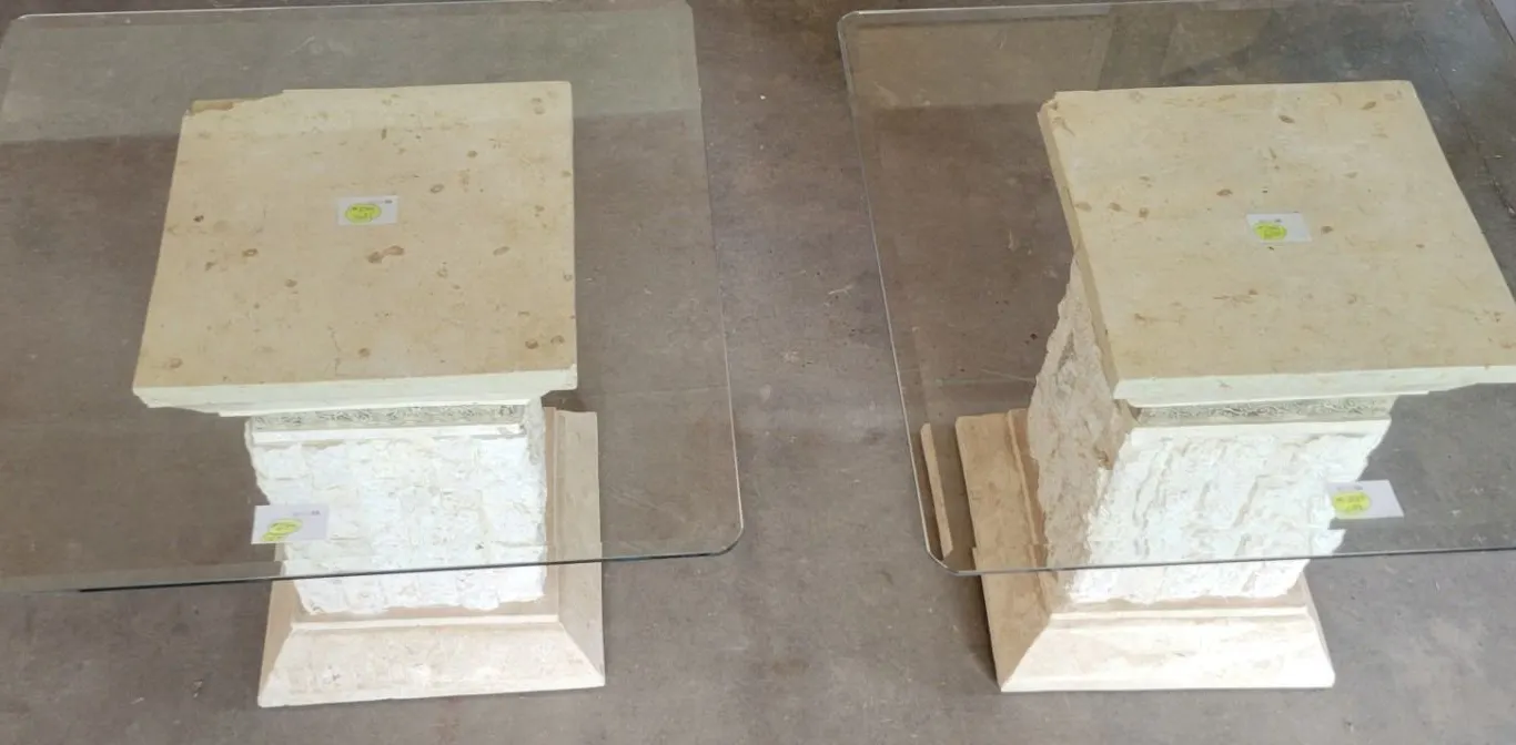 (2) Pedestal Tables with Beveled Glass - 21¼" Tall
