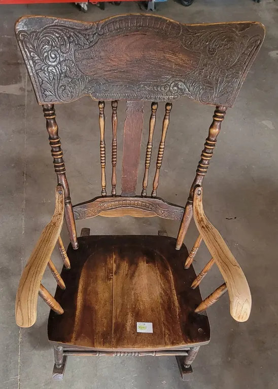 Antique Press-Back Oak Rocking Chair