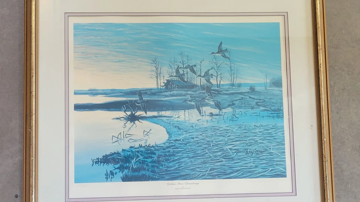 Framed Print – Golden Hour Greenwings by Don Ningewance #274/850 (31" x 27")