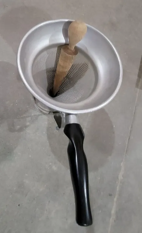 Vintage Cone Strainer and Wooden Pestle Set