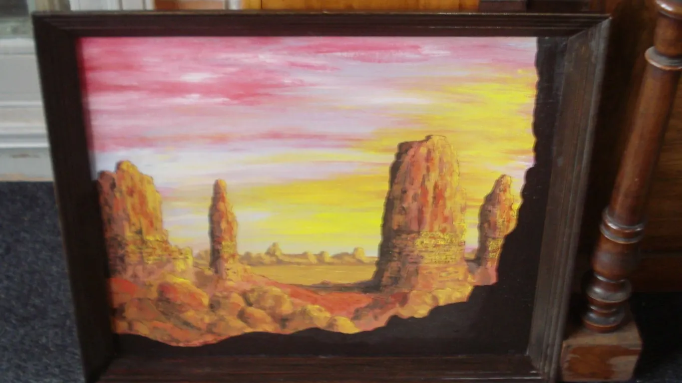 Vintage 1976 Oil Painting Arizona Sunset