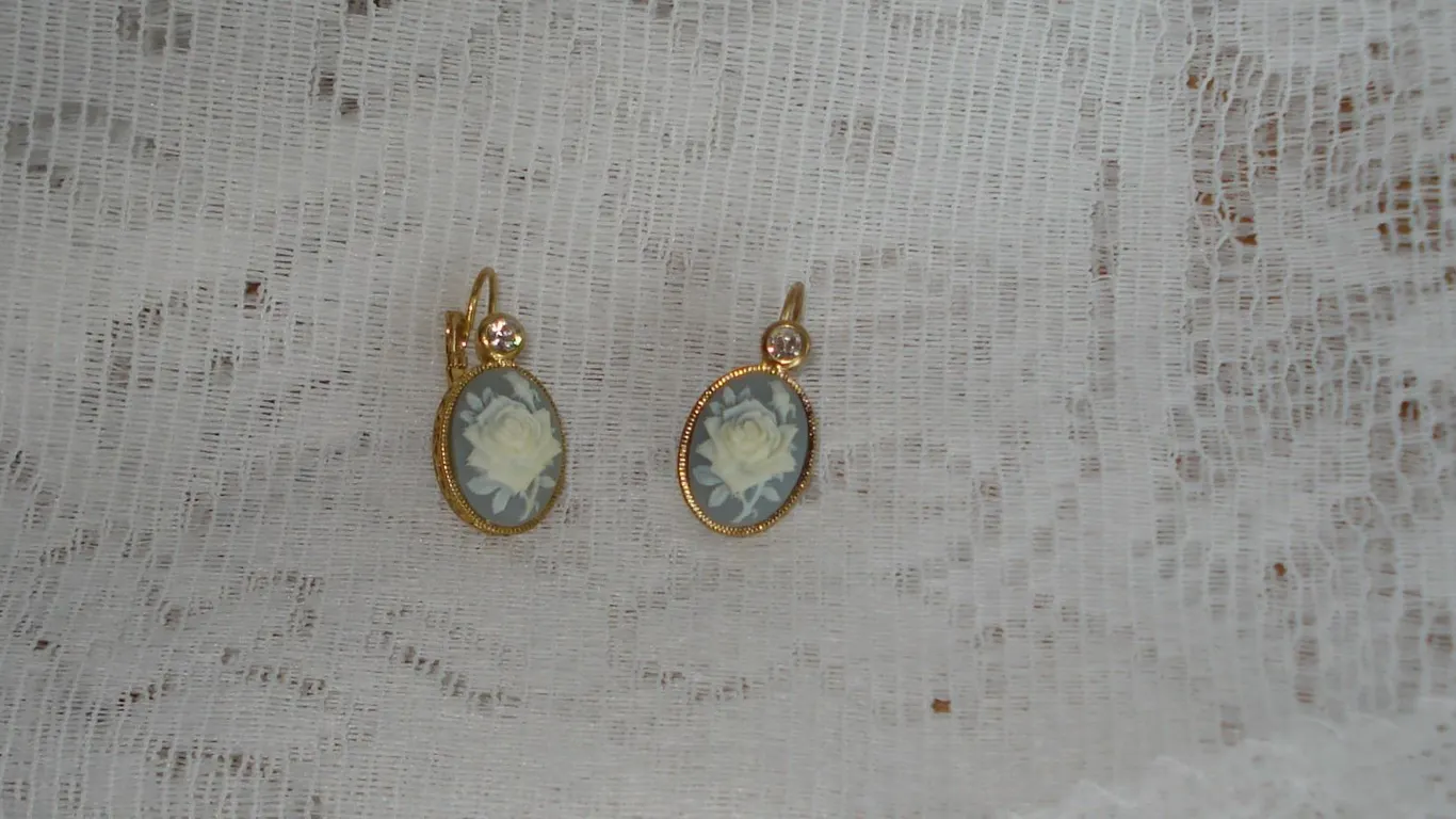 Pair Costume Cameo Earrings Signed Avon