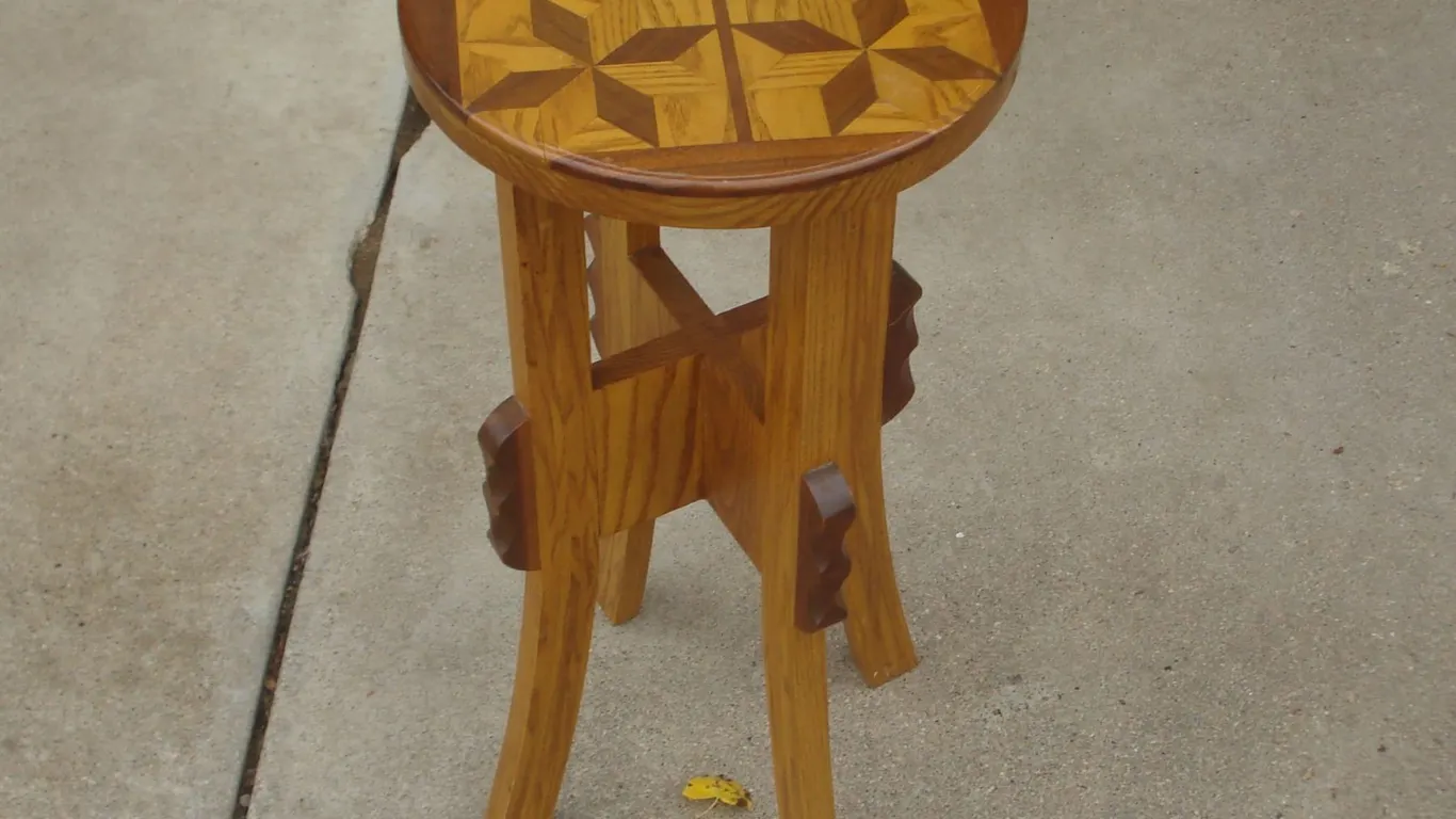 Wood Accent Table With Parquetry Inlay Approx 26" Tall