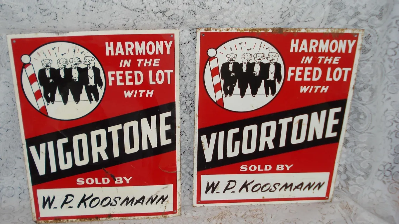 Pair Metal Advertizing Signs c 1940's Some Rust See Pics