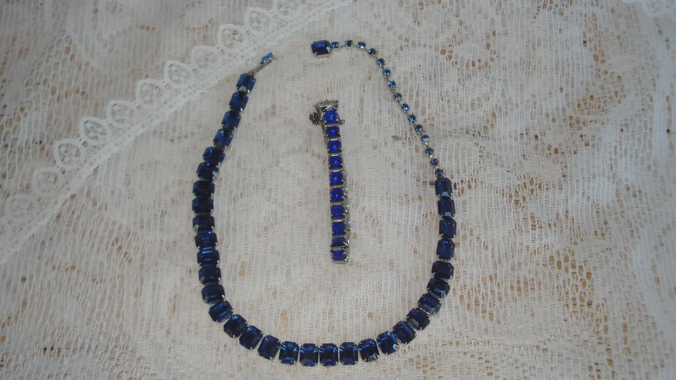 Deep Sapphire Blue Costume Necklace With Matching Bracelet
