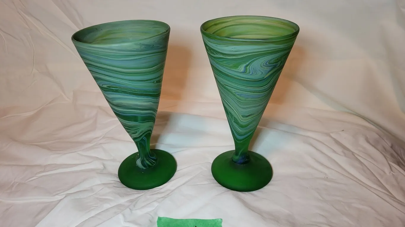 HEBRON GLASS, hand-blown, one-of-a-kind design, 2 parfait glasses
